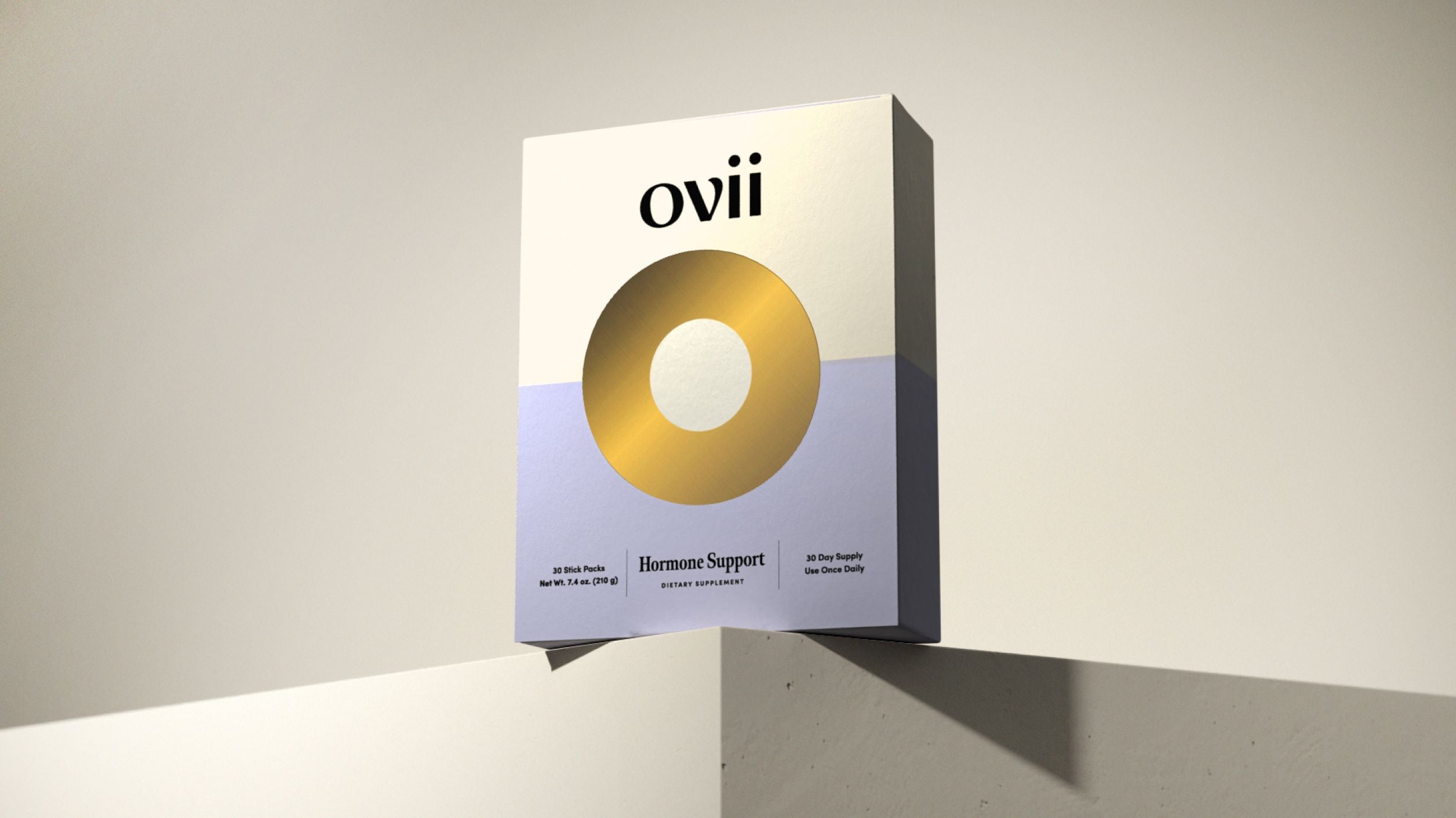 A box of Ovii supplement is displayed, featuring branding and information about the product. The box is designed to support women’s health and may help manage PCOS symptoms. The packaging highlights the benefits of the PCOS supplement in promoting overall well-being and balancing hormones
